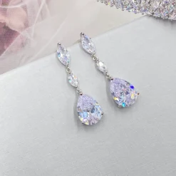 Lace & Favour Silver Prom Jewellery | Prom Earrings*Regalia Crystal Drop Cubic Zirconia Wedding Earrings Silver
