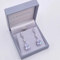 Lace & Favour Silver Prom Jewellery | Prom Earrings*Regalia Crystal Drop Cubic Zirconia Wedding Earrings Silver