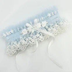 Boudoir Couture Something Blue Gifts | Bride Gifts*Rhapsody Blue Lace and Ivory Tulle Vintage Garter with Rose Detail Blue/ Ivory