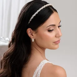 Lace & Favour Prom Headbands & Tiaras | Pearl Hair Accessories*Rochelle Gold Narrow Crystal and Pearl Headband Ivory/ Gold