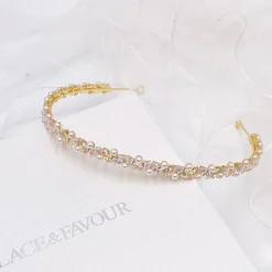 Lace & Favour Prom Headbands & Tiaras | Pearl Hair Accessories*Rochelle Gold Narrow Crystal and Pearl Headband Ivory/ Gold