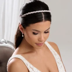 Lace & Favour Prom Headbands & Tiaras | Pearl Hair Accessories*Rochelle Rose Gold Narrow Crystal and Pearl Headband Ivory/ Rose Gold