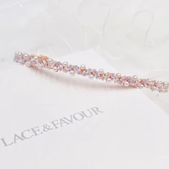 Lace & Favour Prom Headbands & Tiaras | Pearl Hair Accessories*Rochelle Rose Gold Narrow Crystal and Pearl Headband Ivory/ Rose Gold