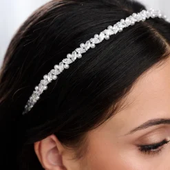 Lace & Favour Prom Headbands & Tiaras | Pearl Hair Accessories*Rochelle Silver Narrow Crystal and Pearl Headband Ivory/ Silver