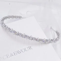 Lace & Favour Prom Headbands & Tiaras | Pearl Hair Accessories*Rochelle Silver Narrow Crystal and Pearl Headband Ivory/ Silver