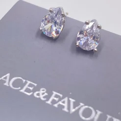 Lace & Favour Silver Prom Jewellery | Prom Earrings*Roma Cubic Zirconia Teardrop Stud Earrings Silver