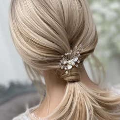 Lace & Favour Bridesmaid Gifts | Bridesmaid Hair Accessories*Romance Pearl and Crystal Silver Leaves Hair Pin