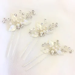 Lace & Favour Bridesmaid Gifts | Bridesmaid Hair Accessories*Romance Pearl and Crystal Silver Leaves Hair Pin