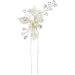 Lace & Favour Bridesmaid Gifts | Bridesmaid Hair Accessories*Romance Pearl and Crystal Silver Leaves Hair Pin