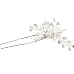 Lace & Favour Bridesmaid Gifts | Bridesmaid Hair Accessories*Romance Pearl and Crystal Silver Leaves Hair Pin