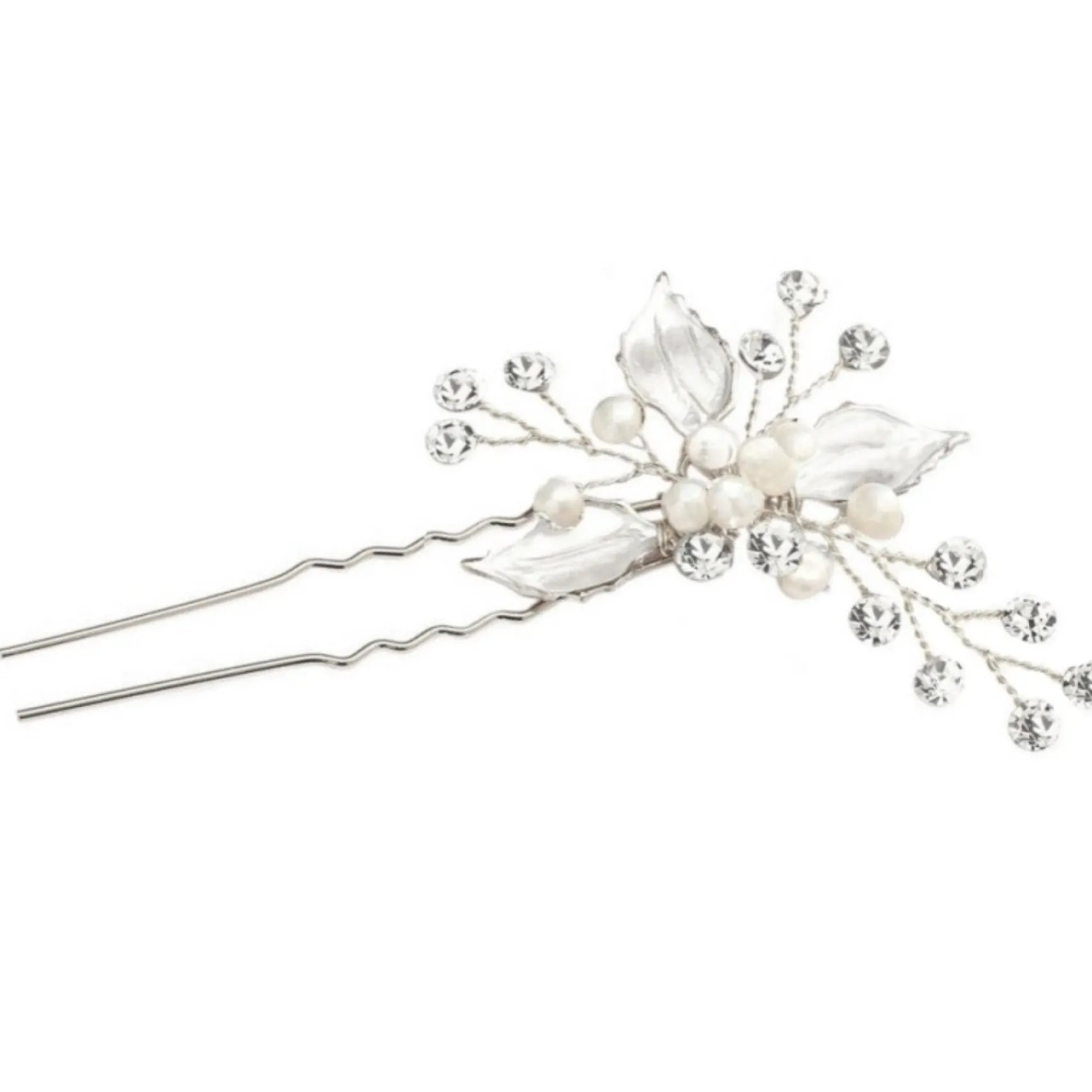Lace & Favour Bridesmaid Gifts | Bridesmaid Hair Accessories*Romance Pearl and Crystal Silver Leaves Hair Pin