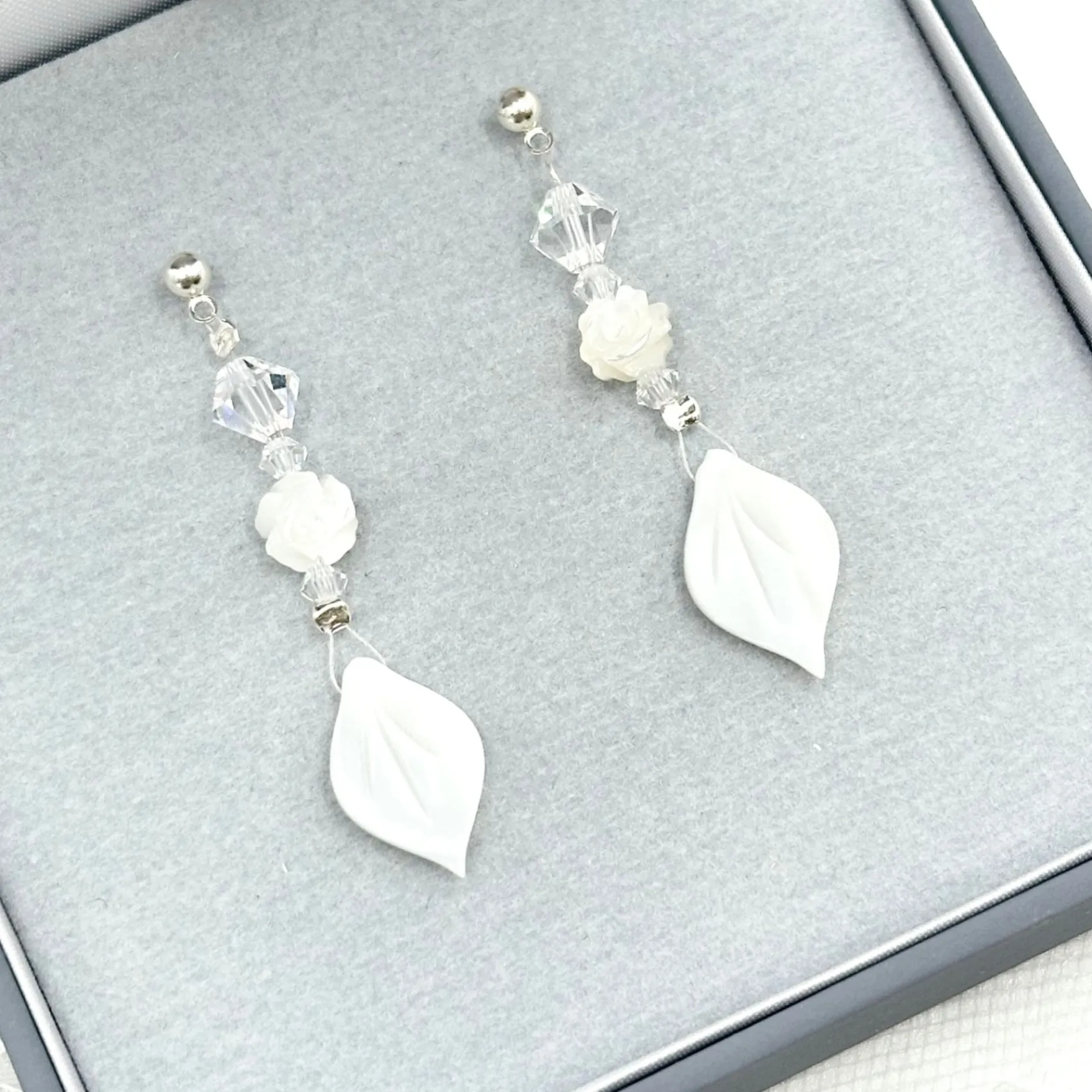 Beads & Beyond Crystal Jewellery | Silver Wedding Jewellery*Rosa Mae Pearlescent Floral Drop Earrings Off-White/ Silver