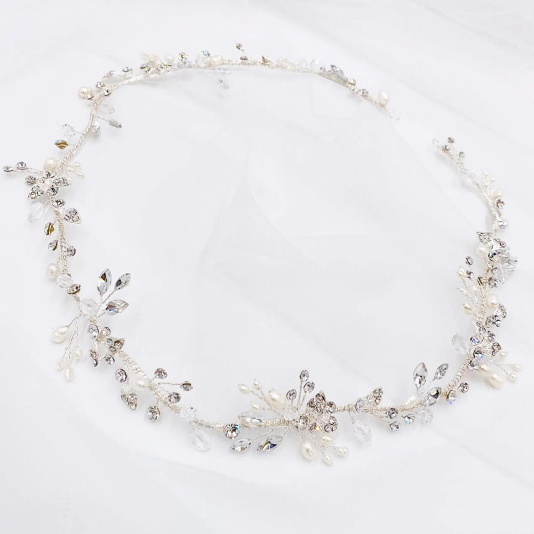 Twilight Designs Pearl Hair Accessories | Silver Hair Accessories*Roxanne Long Freshwater Pearl and Crystal Silver Hair Vine