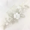 Beads & Beyond Bride Gifts | Silver Hair Accessories*Sabrina Beaded Leaves and Opal Crystal Ivory Flowers Hair Comb Ivory/ Silver