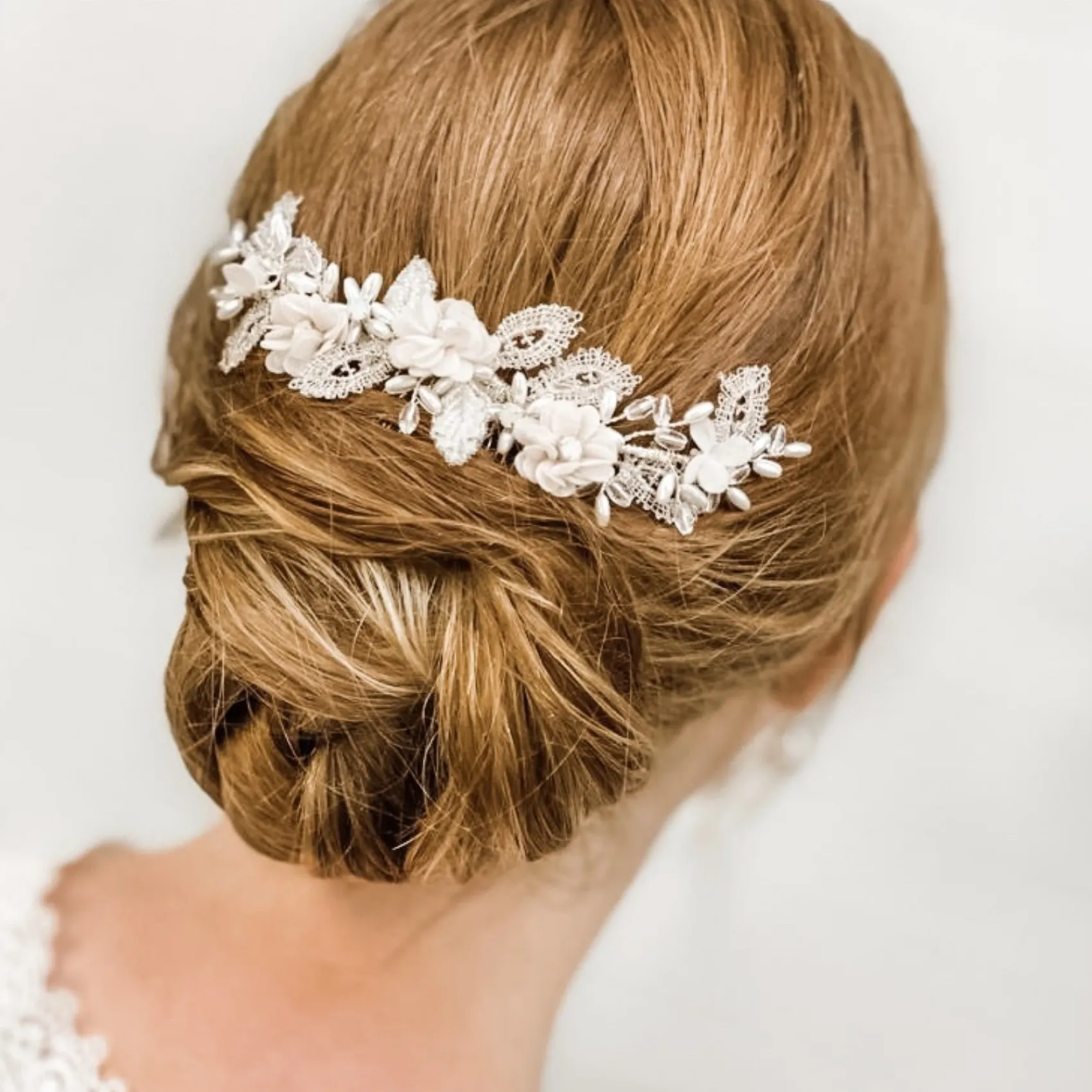 Beads & Beyond Silver Hair Accessories | Wedding Hair Flowers*Sabrina Beaded Leaves and Opal Crystal Blush Flowers Hair Comb Blush/ Ivory