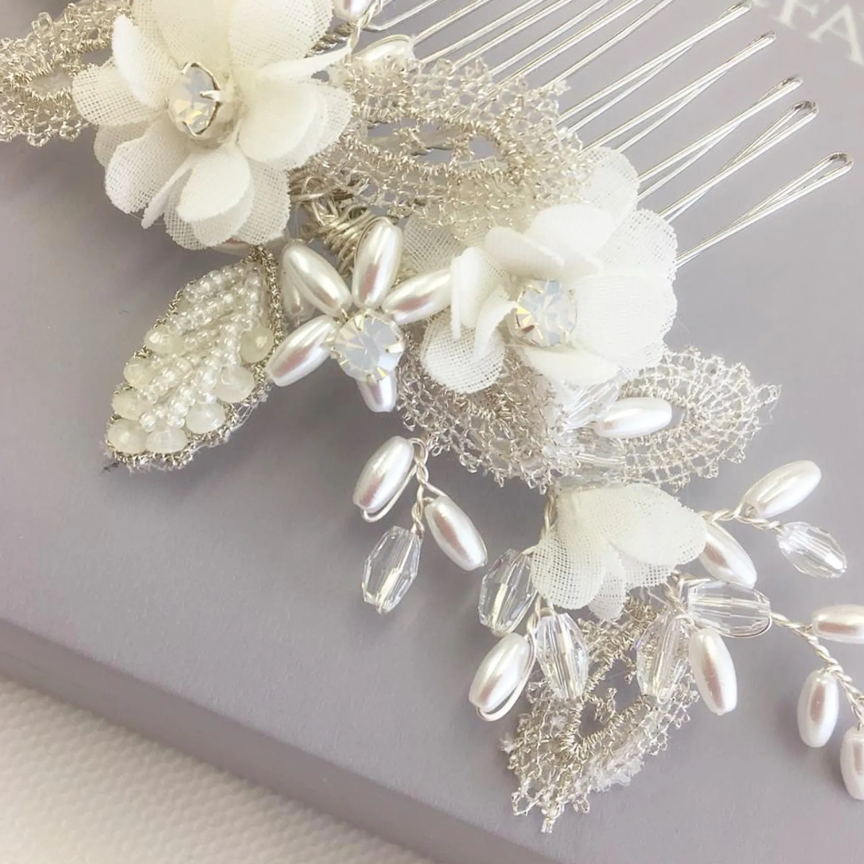 Beads & Beyond Bride Gifts | Silver Hair Accessories*Sabrina Beaded Leaves and Opal Crystal Ivory Flowers Hair Comb Ivory/ Silver