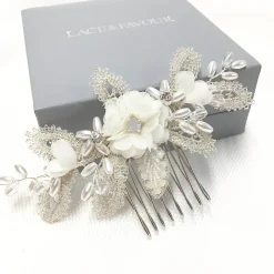 Beads & Beyond Bridesmaid Gifts | Pearl Hair Accessories*Sabrina Mini Beaded Leaves and Opal Crystal Flowers Hair Comb