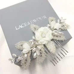 Beads & Beyond Bridesmaid Gifts | Pearl Hair Accessories*Sabrina Mini Beaded Leaves and Opal Crystal Flowers Hair Comb