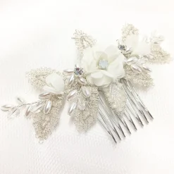 Beads & Beyond Bridesmaid Gifts | Pearl Hair Accessories*Sabrina Mini Beaded Leaves and Opal Crystal Flowers Hair Comb