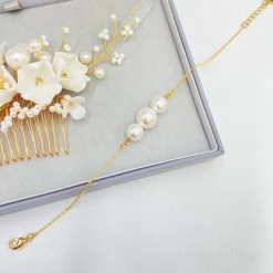 Lace & Favour Bridesmaid Gifts | Bride Gifts*Sadie Gold Dainty Pearl Bracelet | L&F Ivory/ Gold