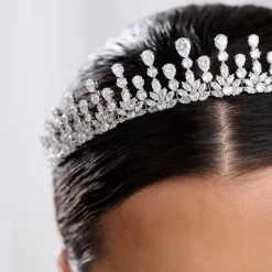 Lace & Favour Vintage Headpieces | Crystal Hair Accessories*Sandringham Classic Teardrop Crystal Crown Silver