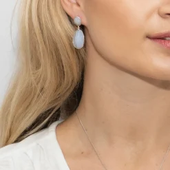 Sarah Alexander Something Blue Gifts | Mother Of The Groom Gifts*Alpine Snow Blue Lace Agate Double Drop Earrings