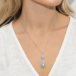 Sarah Alexander Something Blue Gifts | Mother Of The Groom Gifts*Alpine Snow Blue Lace Agate Double Drop Pendant