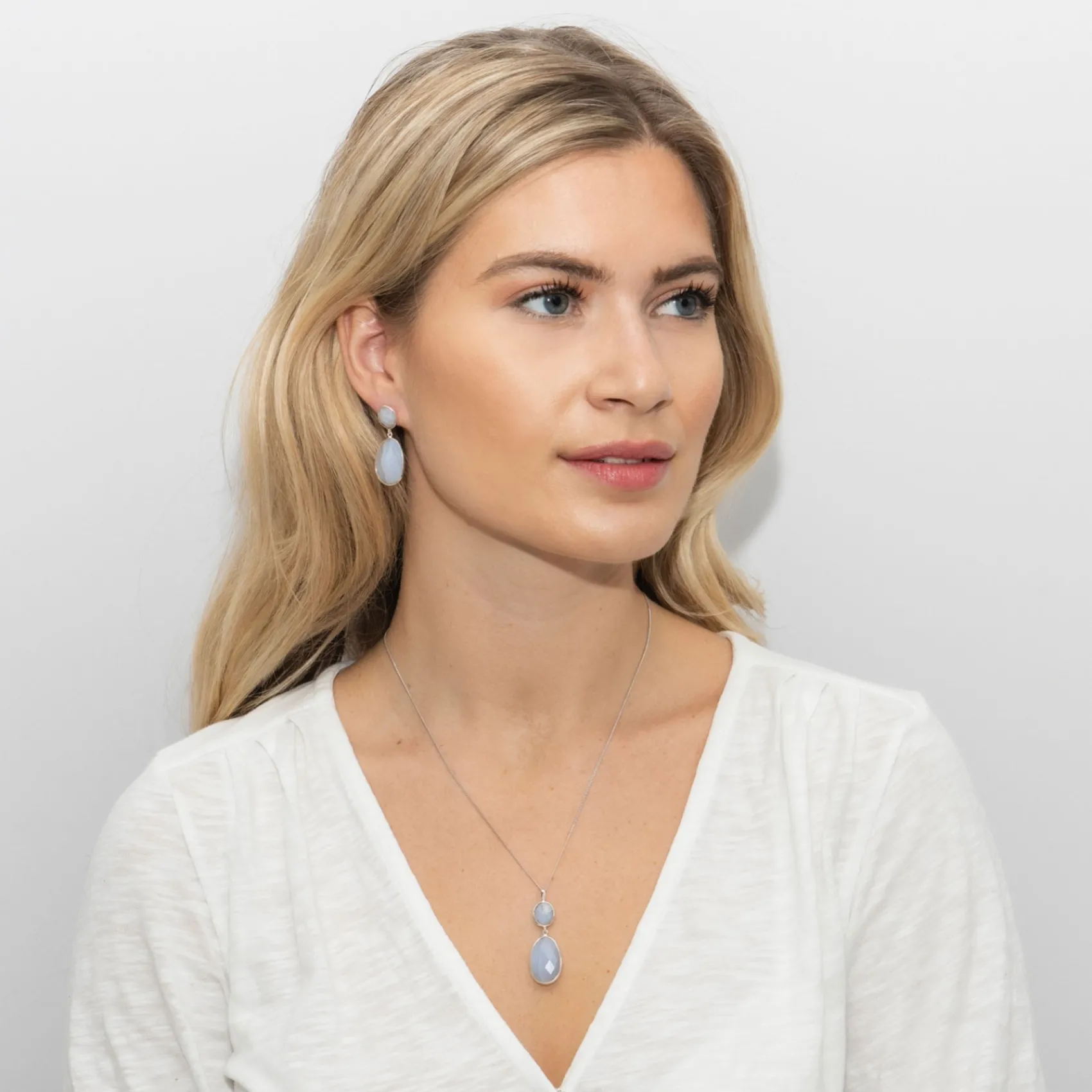 Sarah Alexander Something Blue Gifts | Mother Of The Groom Gifts*Alpine Snow Blue Lace Agate Double Drop Pendant