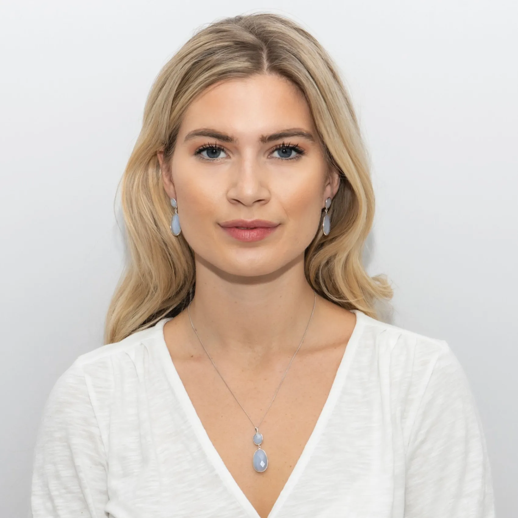 Sarah Alexander Something Blue Gifts | Mother Of The Groom Gifts*Alpine Snow Blue Lace Agate Double Drop Pendant