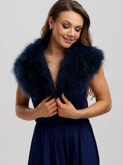 Beverly Hills Wedding Capes & Wraps | Wedding Guest Jackets & Cover Ups*Scarlet Feather Wedding Wrap Navy