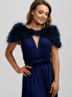 Beverly Hills Wedding Capes & Wraps | Wedding Guest Jackets & Cover Ups*Scarlet Feather Wedding Wrap Navy