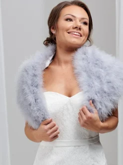 Beverly Hills Feather Stoles & Shrugs | Wedding Capes & Wraps*Scarlet Feather Bridal Stole Silver Grey
