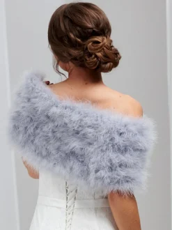 Beverly Hills Feather Stoles & Shrugs | Wedding Capes & Wraps*Scarlet Feather Bridal Stole Silver Grey