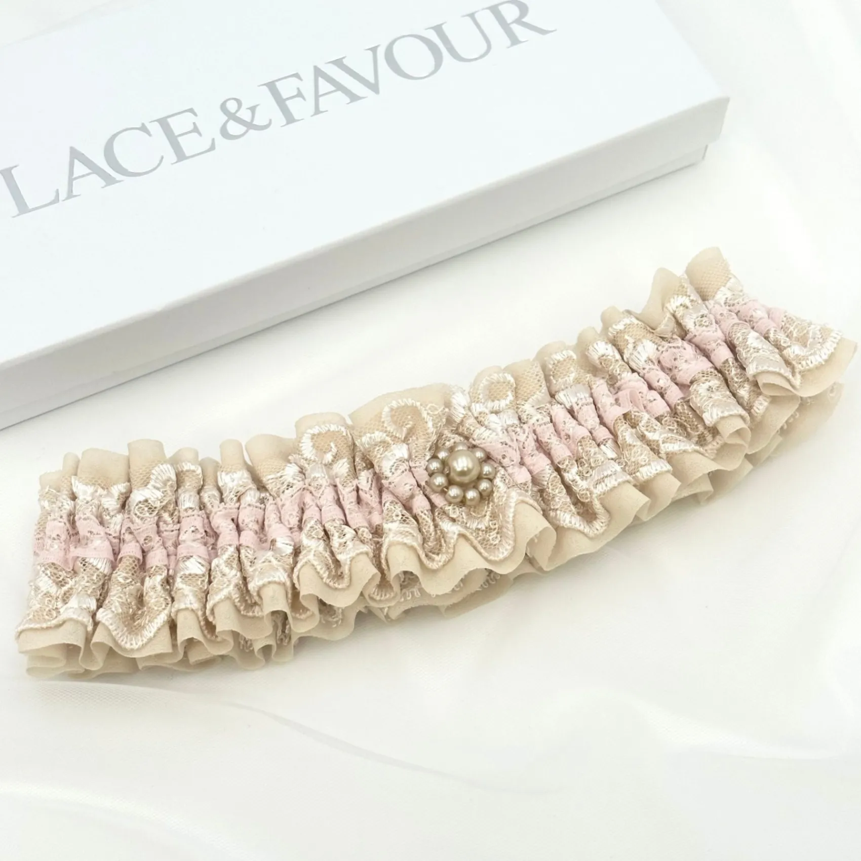 Boudoir Couture Bride Gifts | Bridal Garters*Serenity Nude Lace Vintage Wedding Garter with Pearl Trim Nude/ Pale Pink/ Ivory