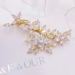 Lace & Favour Prom Hair Clips & Combs | Bridesmaid Gifts*Sierra Floral Crystal Wedding Hair Clip Gold