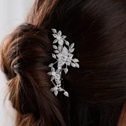 Lace & Favour Prom Hair Clips & Combs | Bridesmaid Gifts*Sierra Floral Crystal Wedding Hair Clip Silver