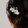Lace & Favour Crystal Hair Accessories | Silver Hair Accessories*Snowdrop Porcelain Flowers and Crystal Mini Hair Comb Ivory/ Silver