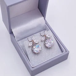 Lace & Favour Silver Prom Jewellery | Prom Earrings*Solitaire Dainty CZ Crystal Leaves Earrings Silver