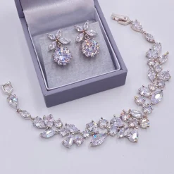 Lace & Favour Silver Prom Jewellery | Prom Earrings*Solitaire Dainty CZ Crystal Leaves Earrings Silver