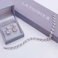 Lace & Favour Silver Prom Jewellery | Prom Earrings*Solitaire Dainty CZ Crystal Leaves Earrings Silver