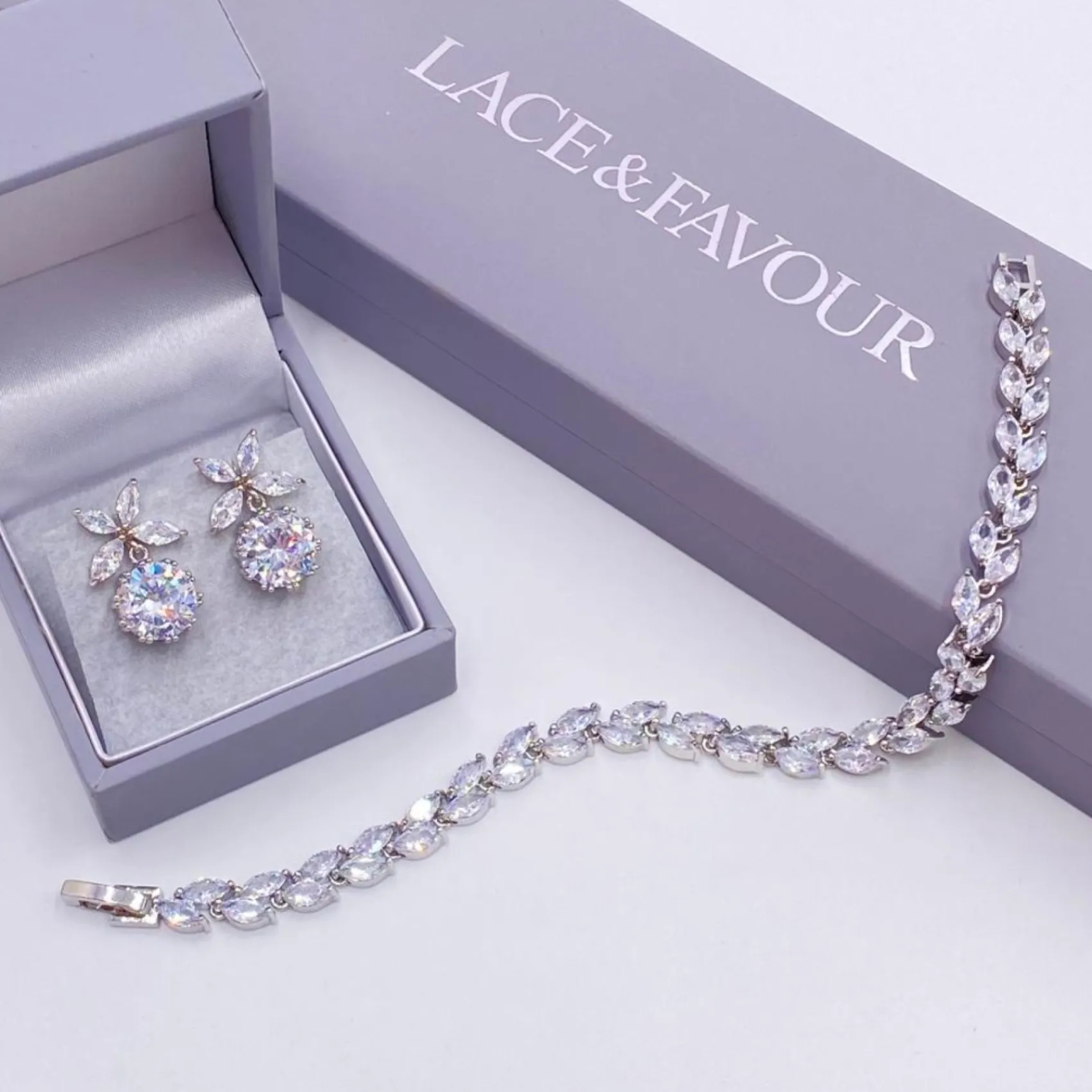 Lace & Favour Silver Prom Jewellery | Prom Earrings*Solitaire Dainty CZ Crystal Leaves Earrings Silver