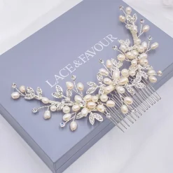 Twilight Designs Pearl Hair Accessories | Silver Hair Accessories*Sophia Freshwater Pearl and Crystal Leaves Hair Comb Ivory/ Silver