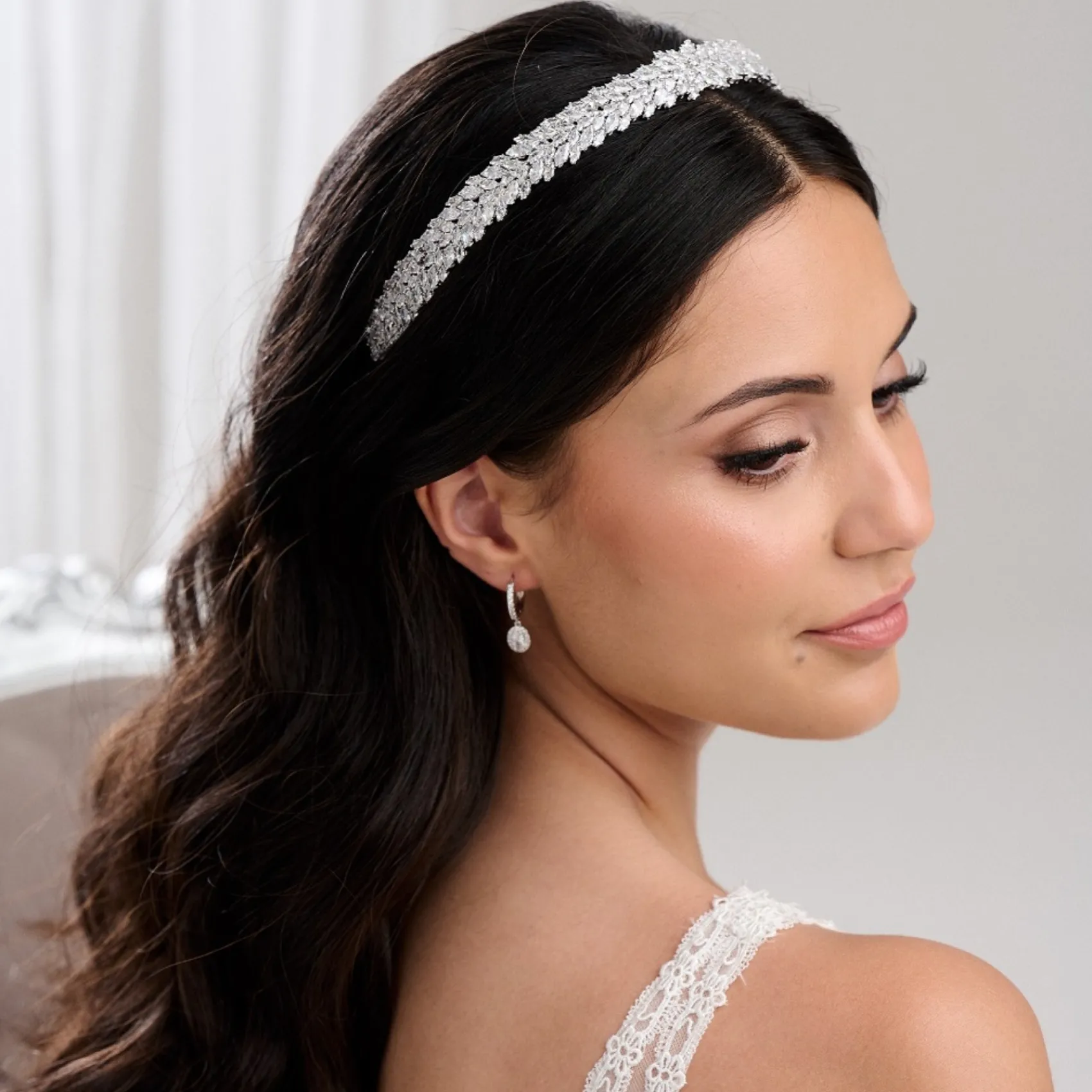 Lace & Favour Prom Headbands & Tiaras | Crystal Hair Accessories*Sorrento CZ Crystal Embellished Bridal Headband Ivory/ Silver