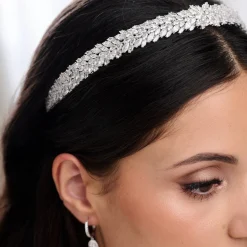 Lace & Favour Prom Headbands & Tiaras | Crystal Hair Accessories*Sorrento CZ Crystal Embellished Bridal Headband Ivory/ Silver