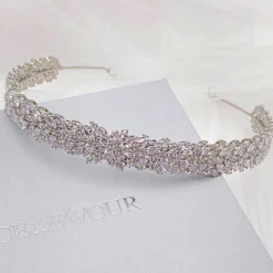 Lace & Favour Prom Headbands & Tiaras | Crystal Hair Accessories*Sorrento CZ Crystal Embellished Bridal Headband Ivory/ Silver