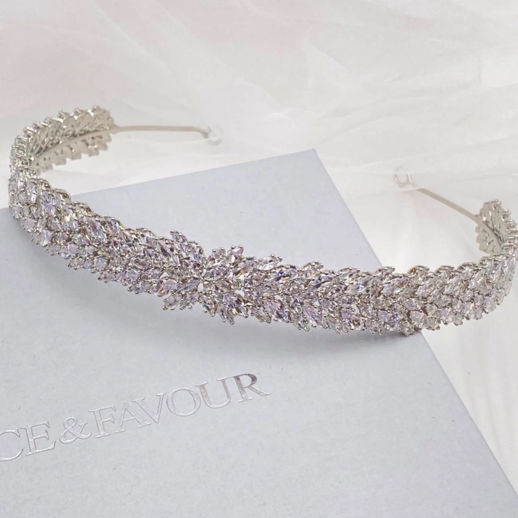 Lace & Favour Prom Headbands & Tiaras | Crystal Hair Accessories*Sorrento CZ Crystal Embellished Bridal Headband Ivory/ Silver