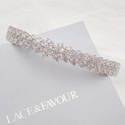 Lace & Favour Prom Headbands & Tiaras | Crystal Hair Accessories*Sorrento CZ Crystal Embellished Bridal Headband Ivory/ Silver