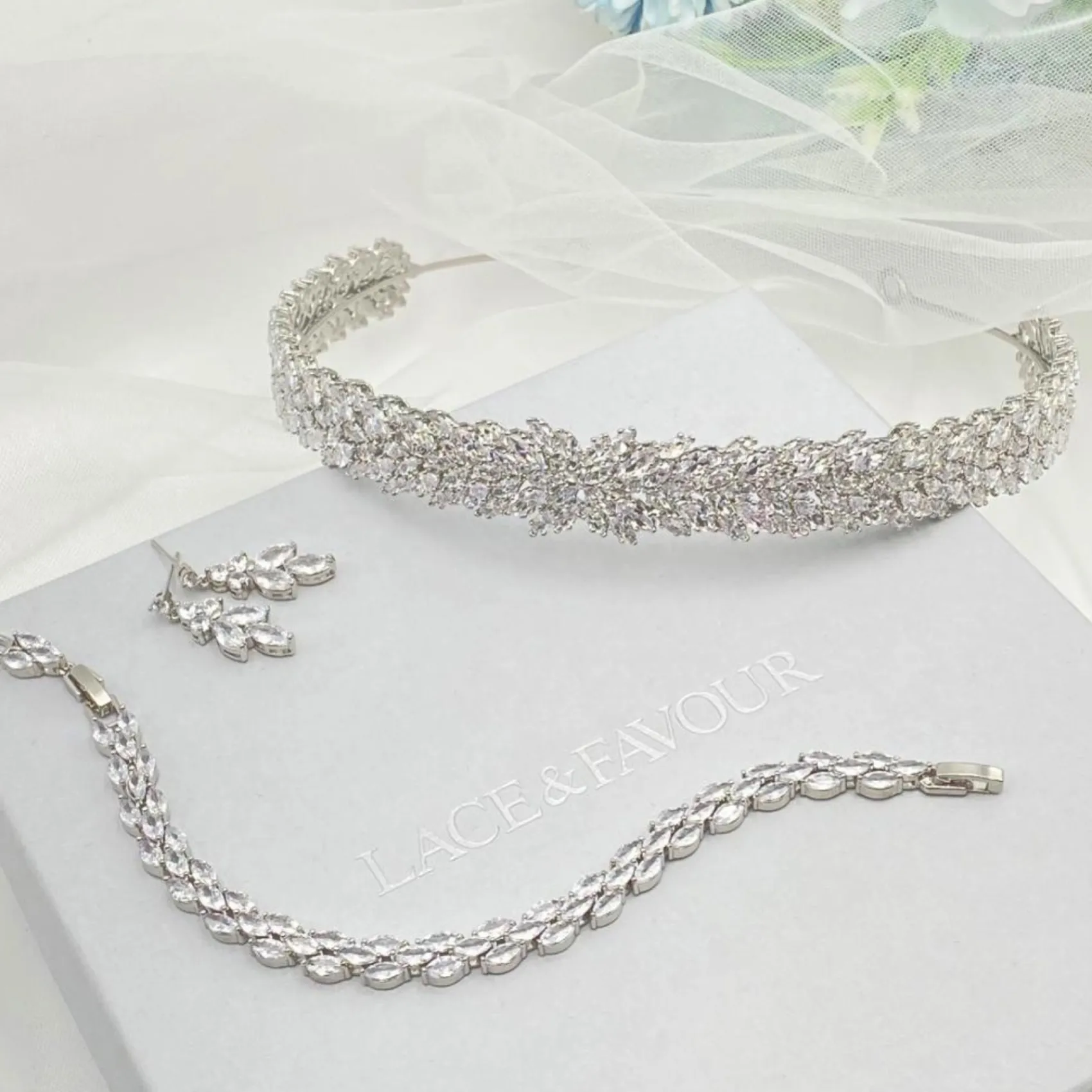 Lace & Favour Prom Headbands & Tiaras | Crystal Hair Accessories*Sorrento CZ Crystal Embellished Bridal Headband Ivory/ Silver