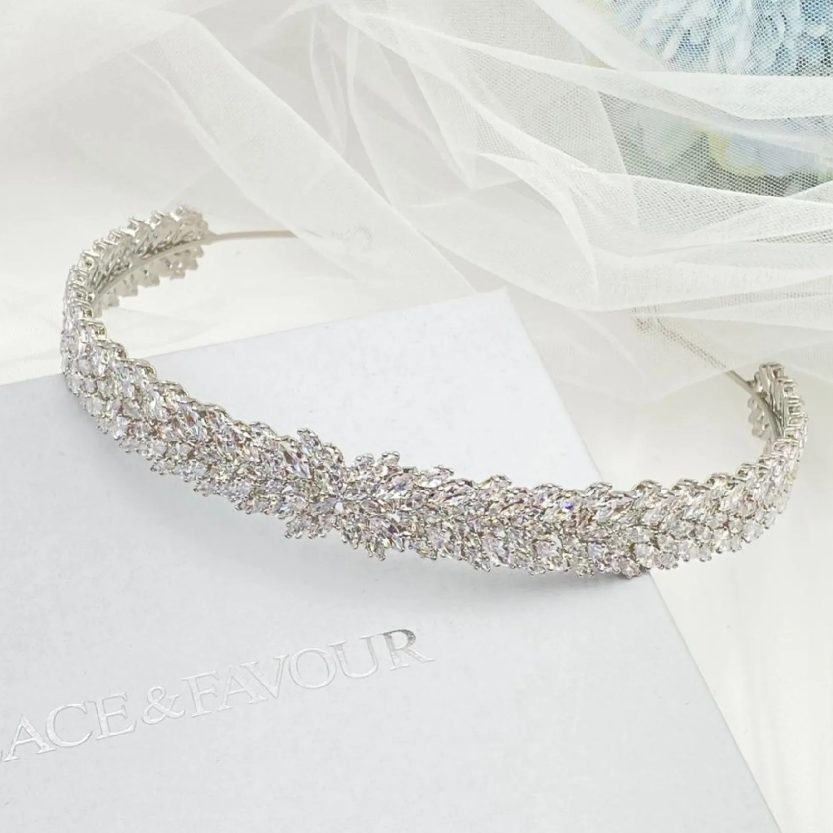 Lace & Favour Prom Headbands & Tiaras | Crystal Hair Accessories*Sorrento CZ Crystal Embellished Bridal Headband Ivory/ Silver