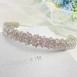 Lace & Favour Prom Headbands & Tiaras | Crystal Hair Accessories*Sorrento CZ Crystal Embellished Bridal Headband Ivory/ Silver